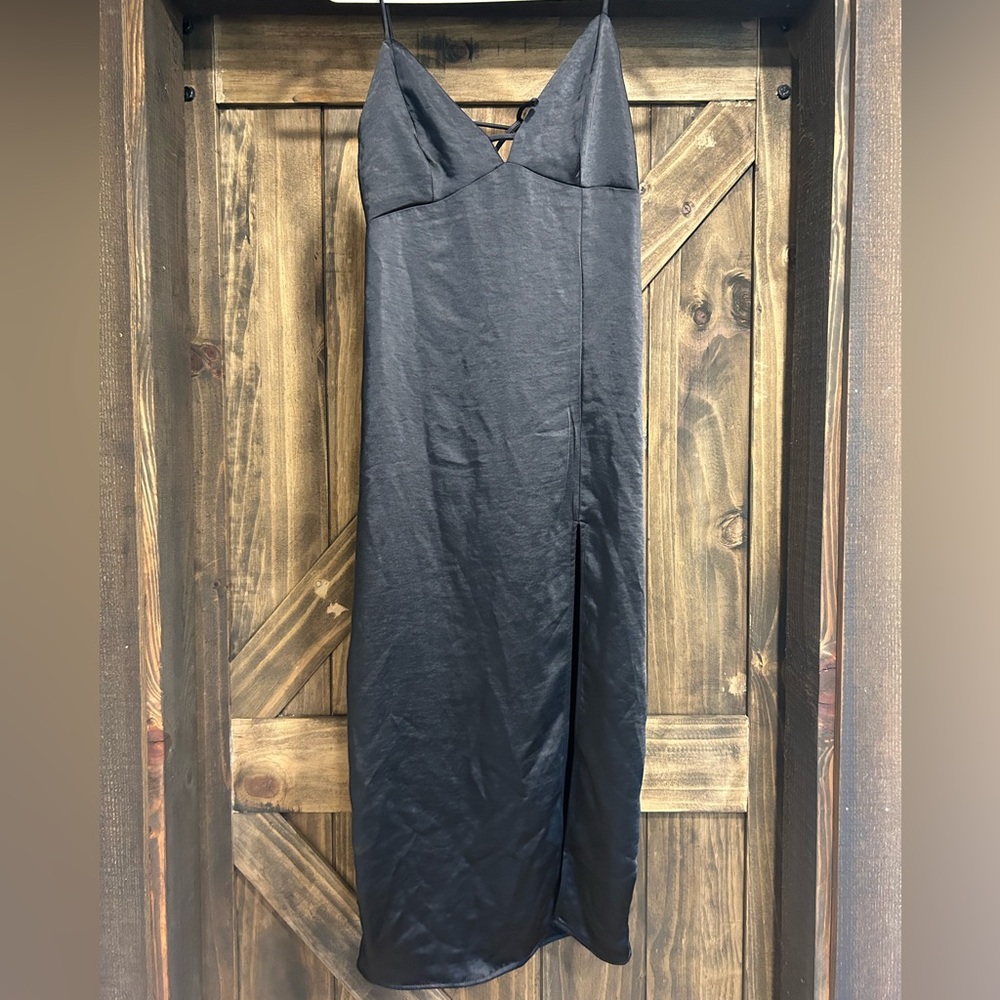 Wild fable black satin dress with slit